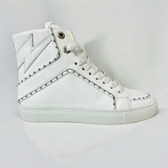 ZADIG & VOLTAIRE ZV1747 High Flash Studded Leather Sneakers in Off White NEW - Picture 14 of 14